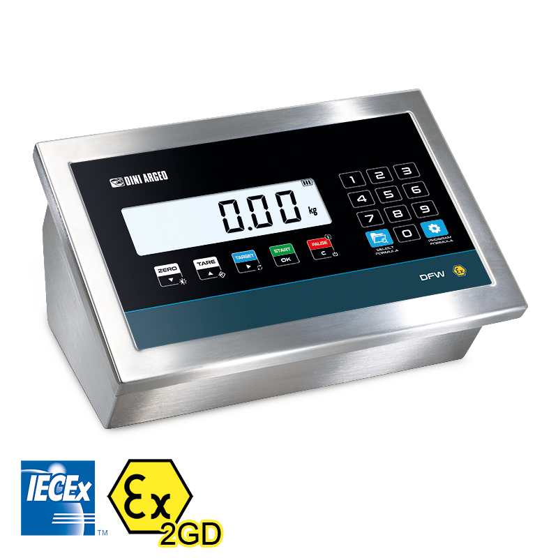Weighing indicator ATEX/IECE for zone 1/21. IP68 Stainless steel. 0-10V/4-20mA