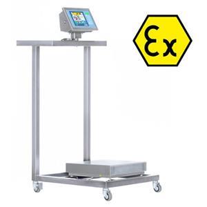 Stainless steel cart for ATEX zones Ex II 2GD IIC. Low surface for platforms 400x400 and 400x500 mm.