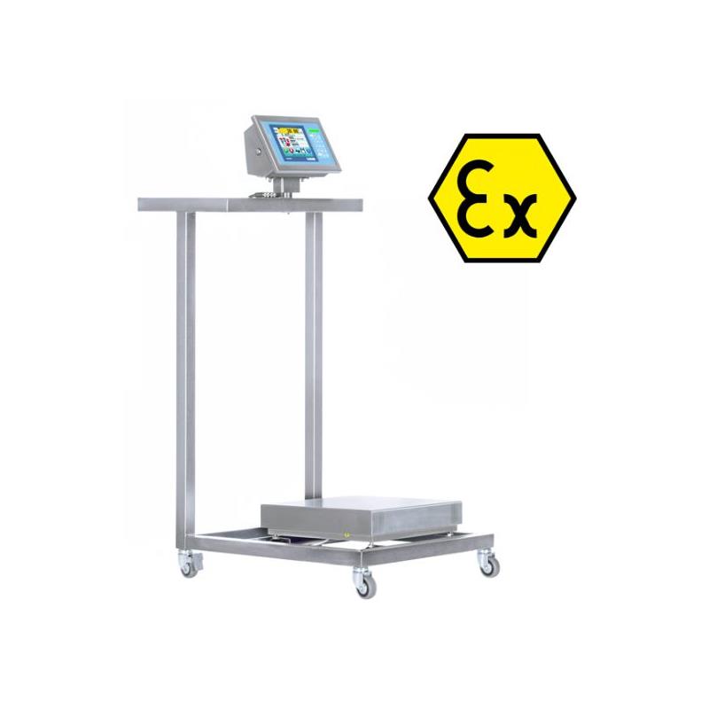 Stainless steel cart for ATEX zoner Ex II 2GD IIC. Low surface for platforms 500x600 and 600x600 mm.