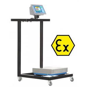 Painted steel cart for ATEX zones Ex II 2GD IIC. Low surface for 500x500 mm platforms.