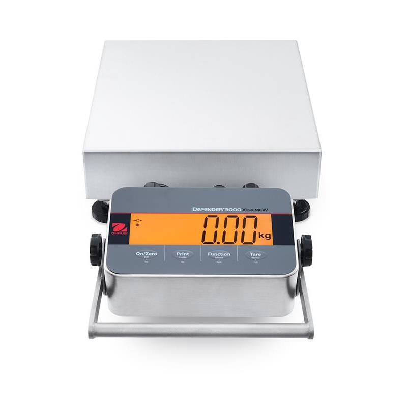 Bench scale Ohaus Defender 3000, 60kg/20g, 305x355 mm. Washdown, stainless steel IP66/67. Verified.
