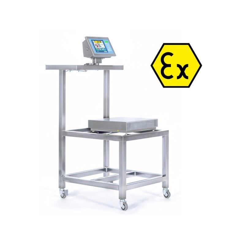 Stainless steel cart for ATEX zones Ex II 2GD IIC. High surface for 500x600 or 600x600mm platforms.