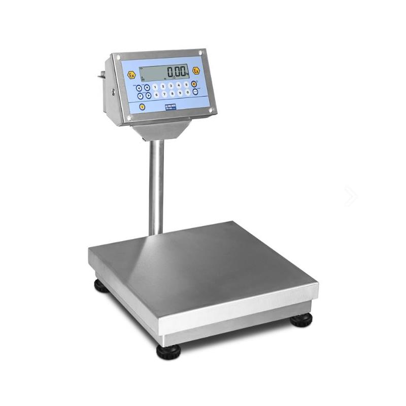Stainless steel bench scale 150kg/20g with column. 600x600 mm. For ATEX 1, 21, 2, 22 zones.
