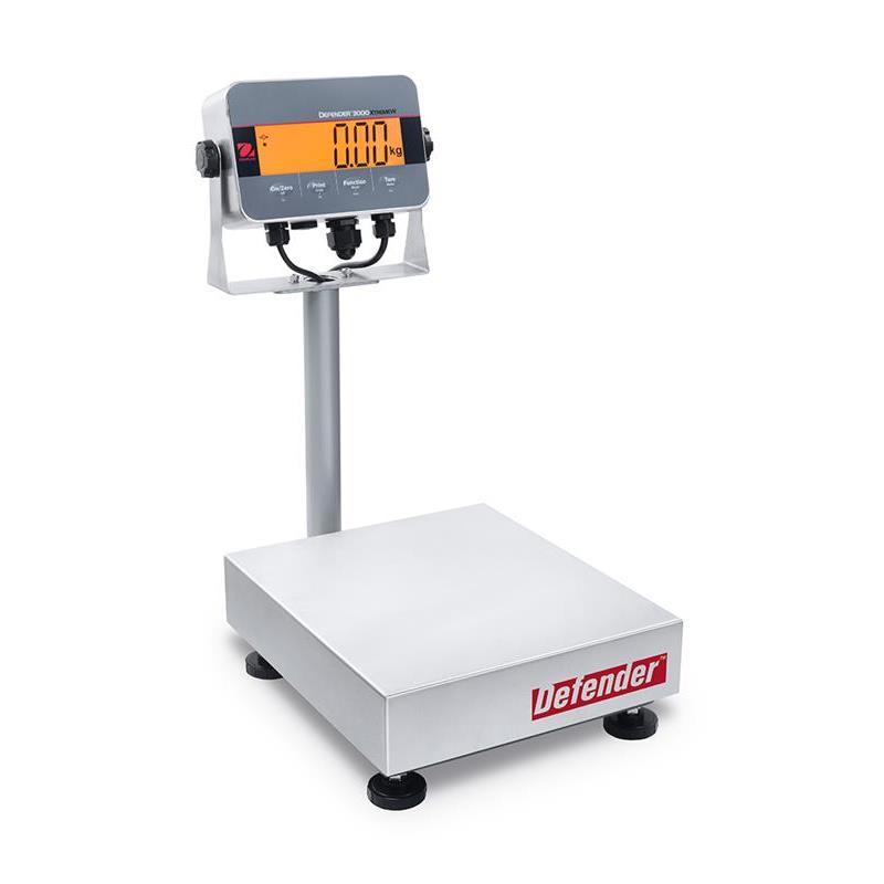 Bench scale Defender 3000, 15kg/5g, 305x355 mm. With column. Stainless IP65/66. Verified.
