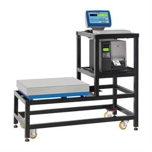 Painted steel cart for double platform systems, fitted with shelf for printer/labeller