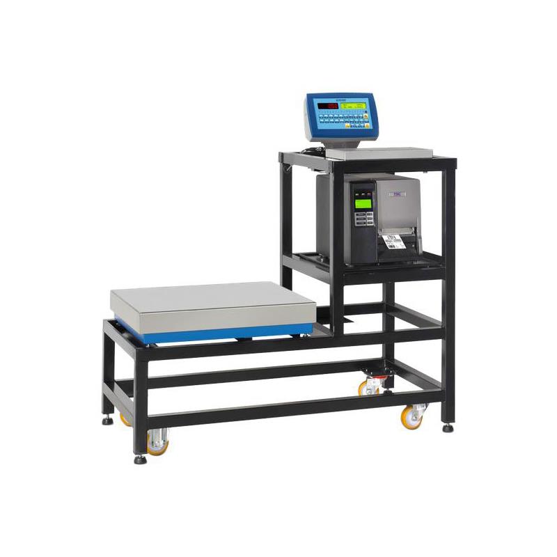 Painted steel cart for double platform systems, fitted with shelf for printer/labeller