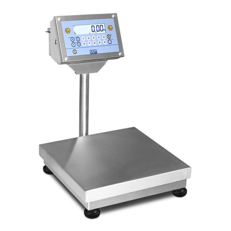 Stainless steel bench scale 150kg/20g with column. 600x600 mm. For ATEX zones 2 and 22.