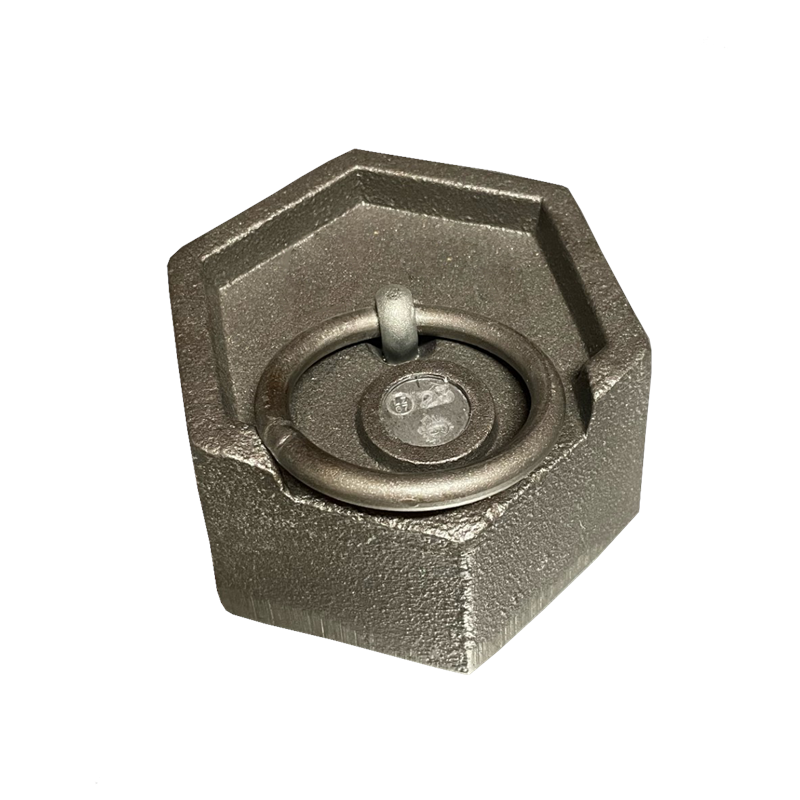 Hexagonal Cast Iron weight with lift ring. 50g, M3.